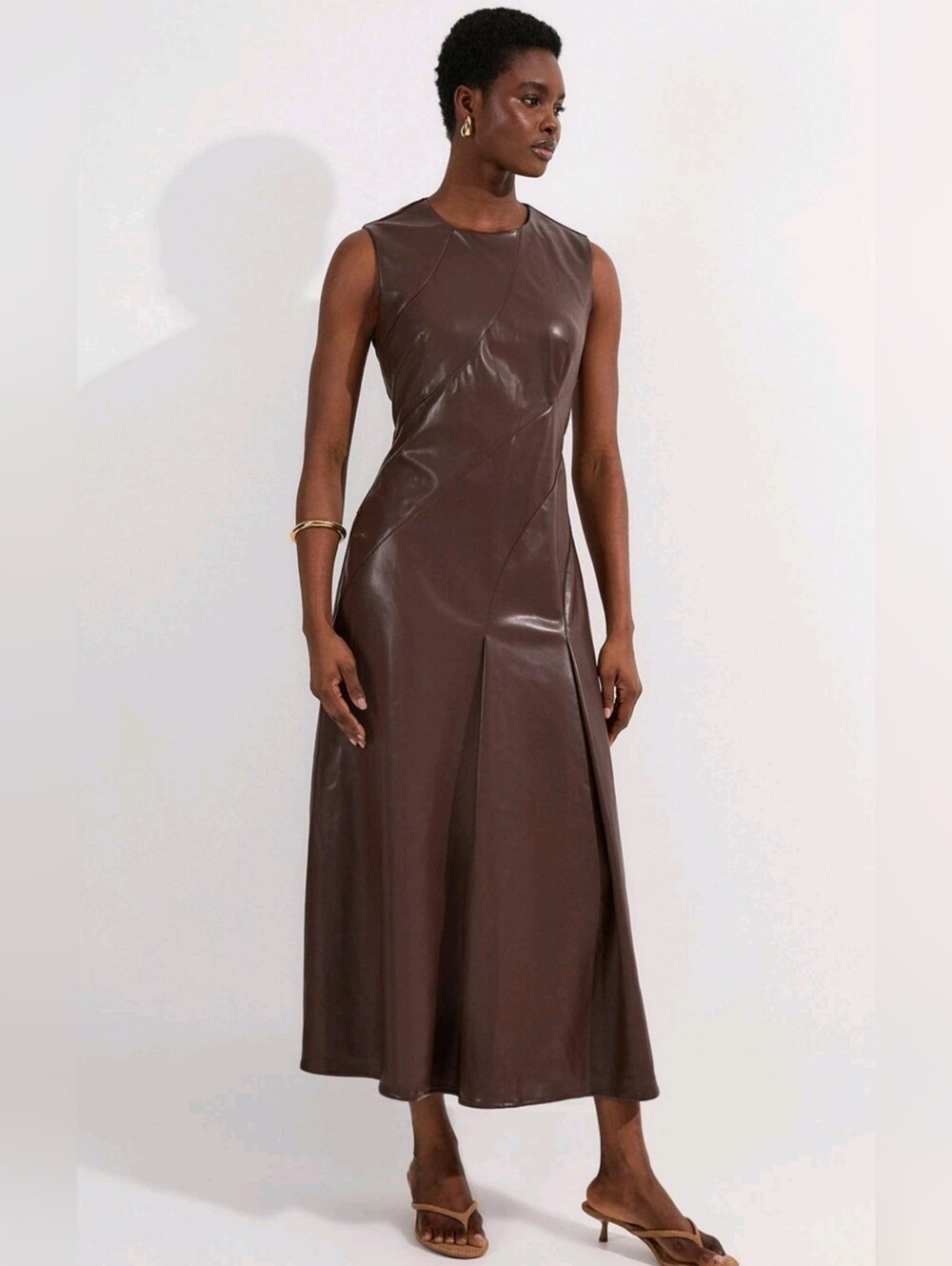 Karen Millen  Faux Leather  Midi Dress Size 8 Us